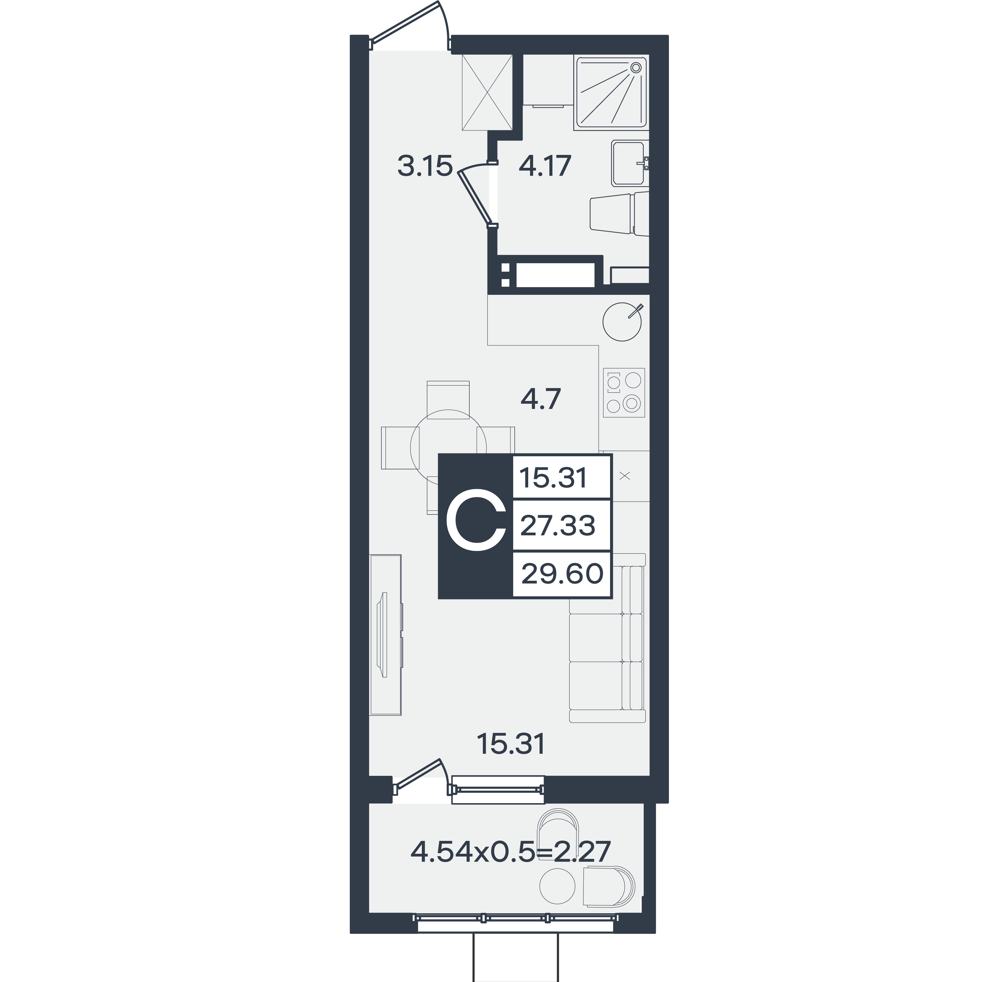 Планировка Студия 29,6 м²