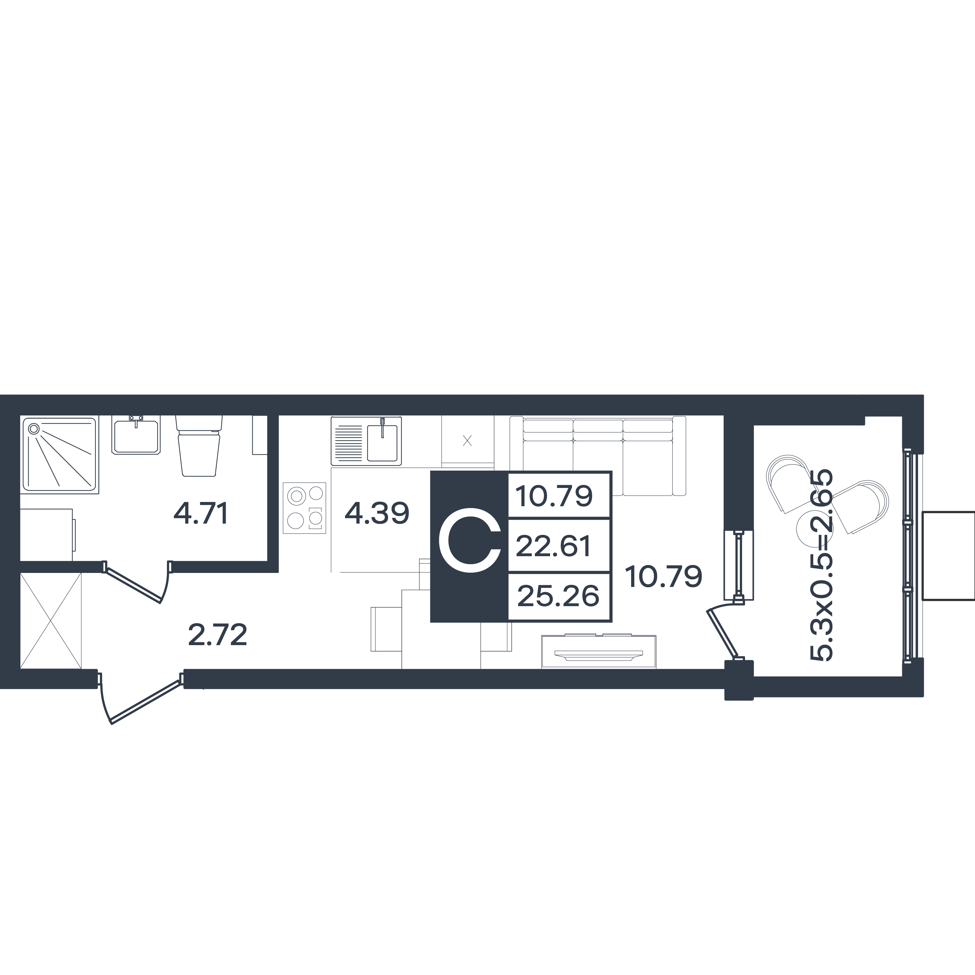 Планировка: Студия 25,3 м²