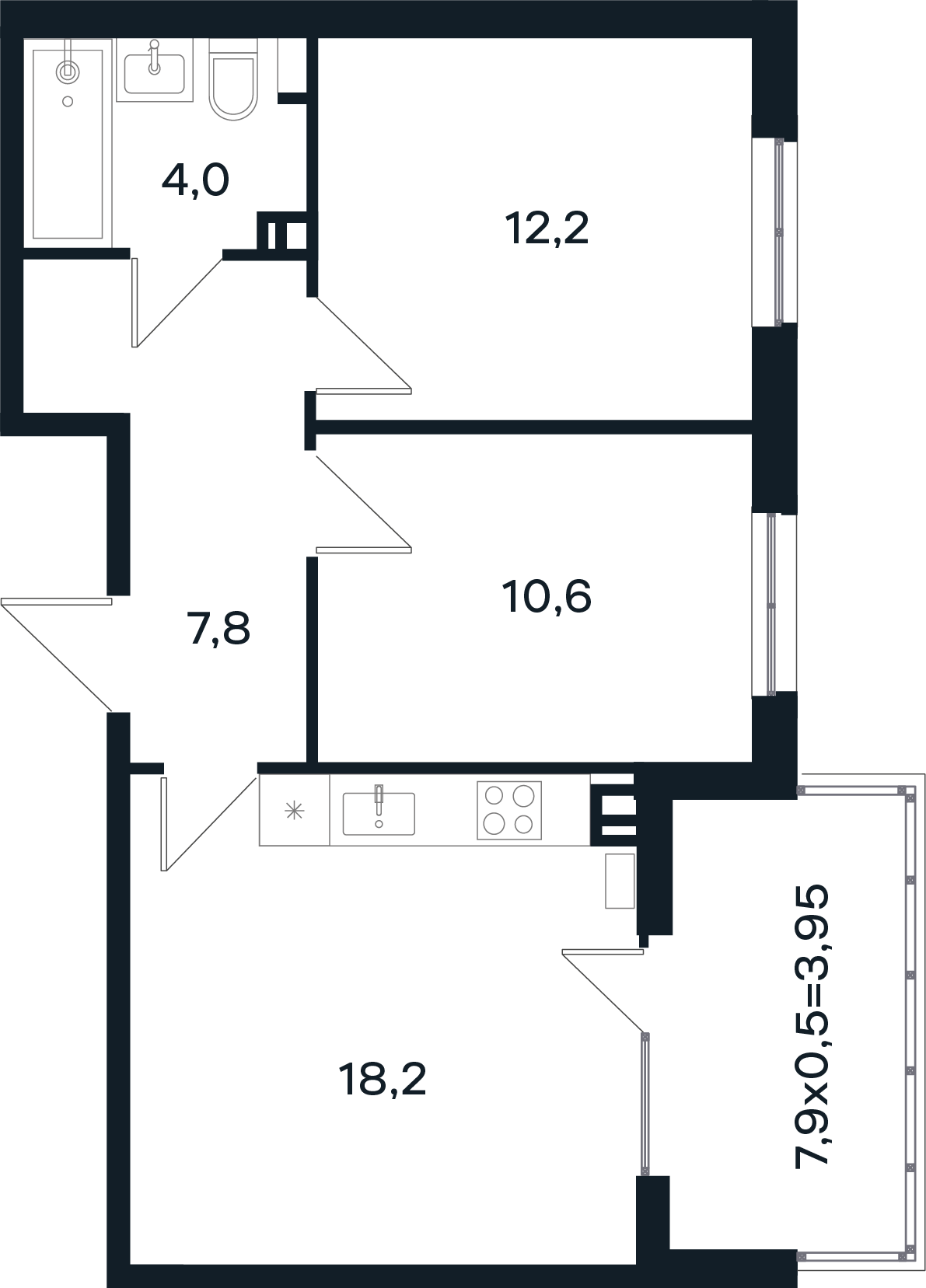 Планировка: 2-комн. квартира 56,8 м²