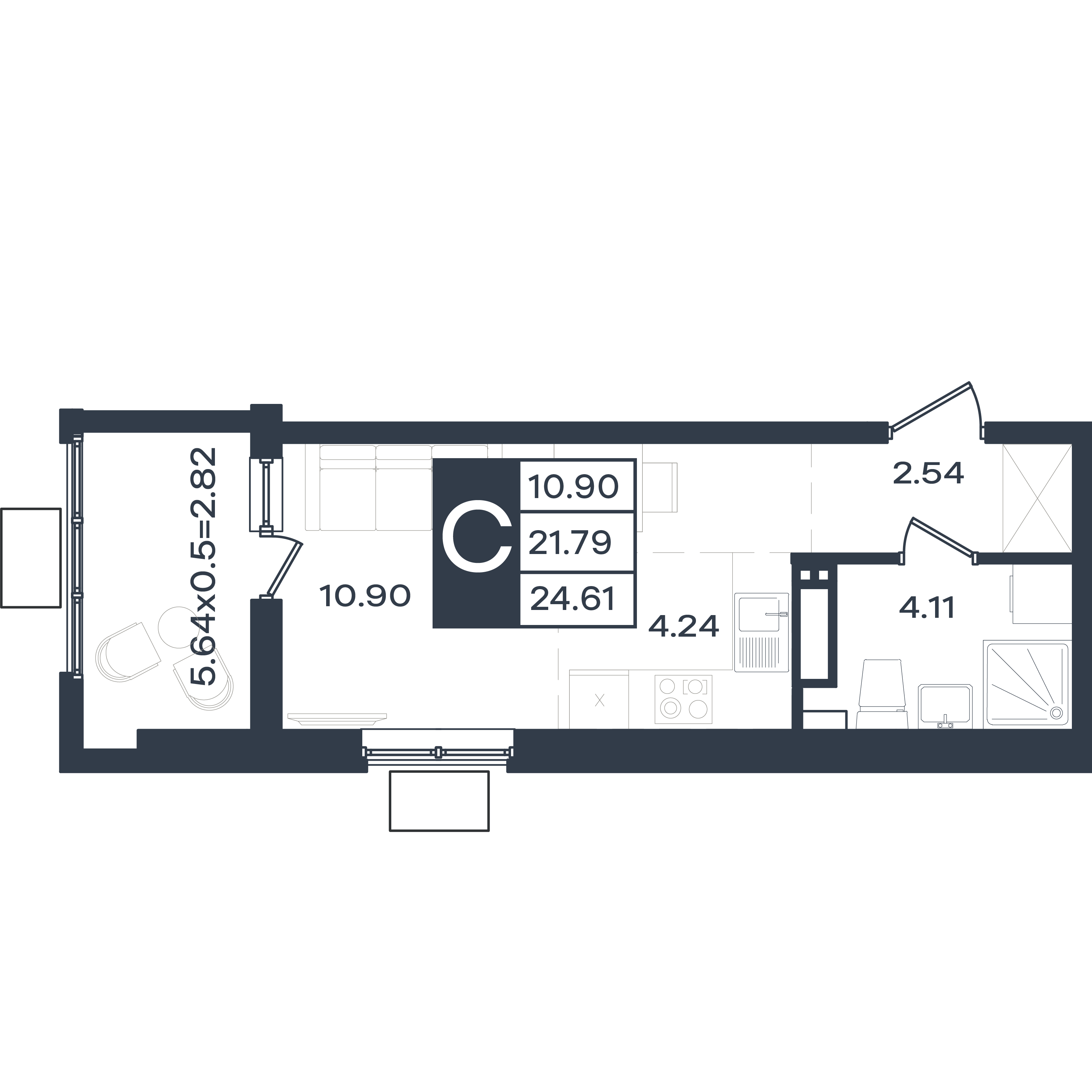 Планировка Студия 24,61 м²