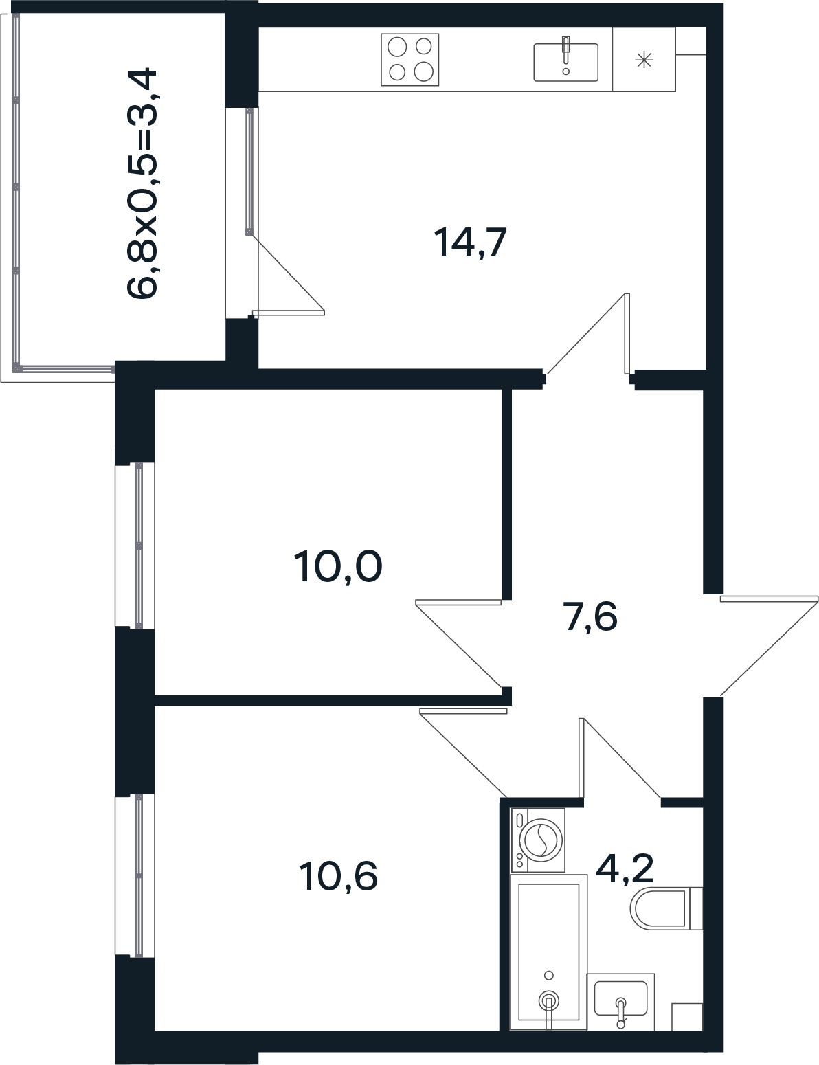 Планировка 2-комнатная 50,5 м²