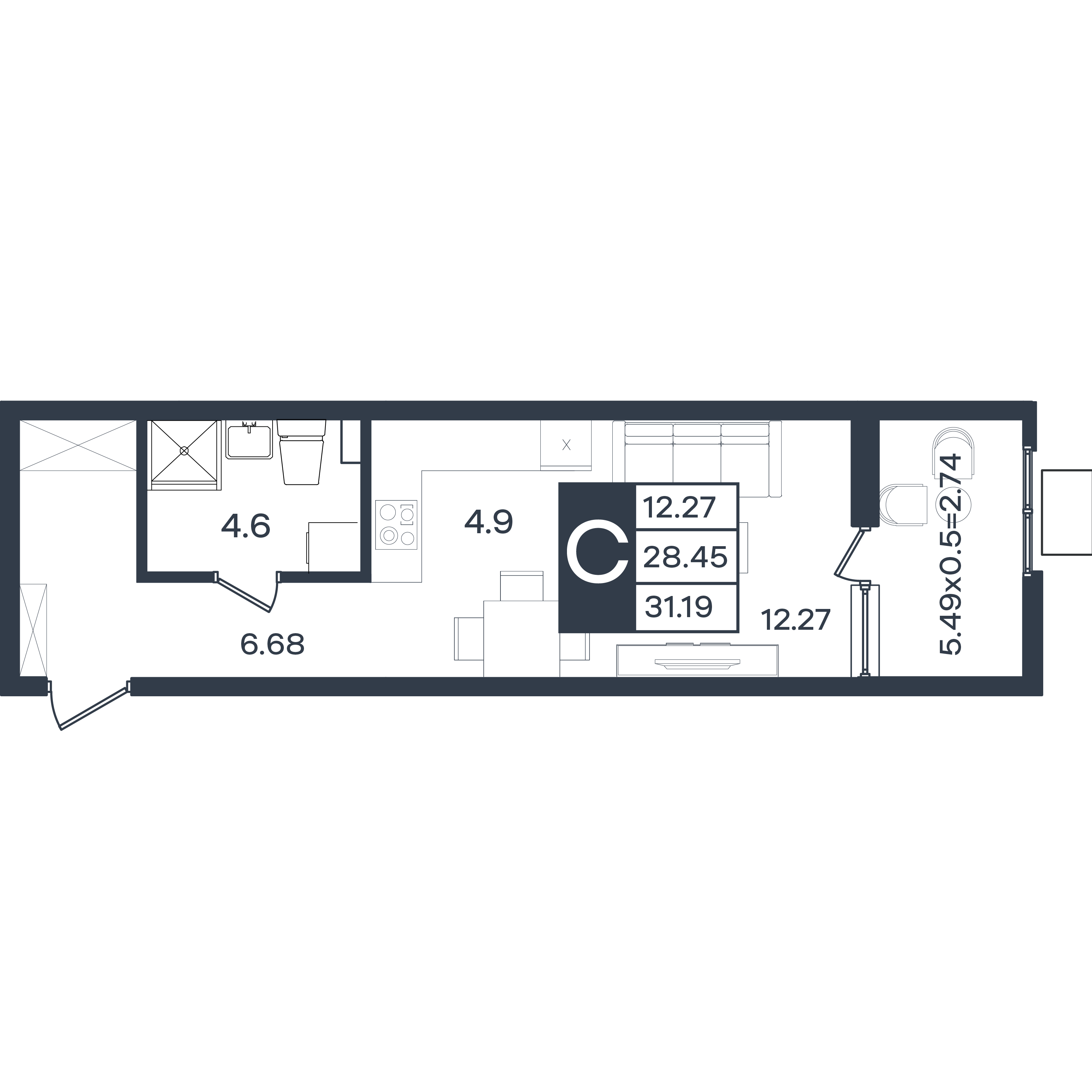 Планировка: Студия 31,2 м²
