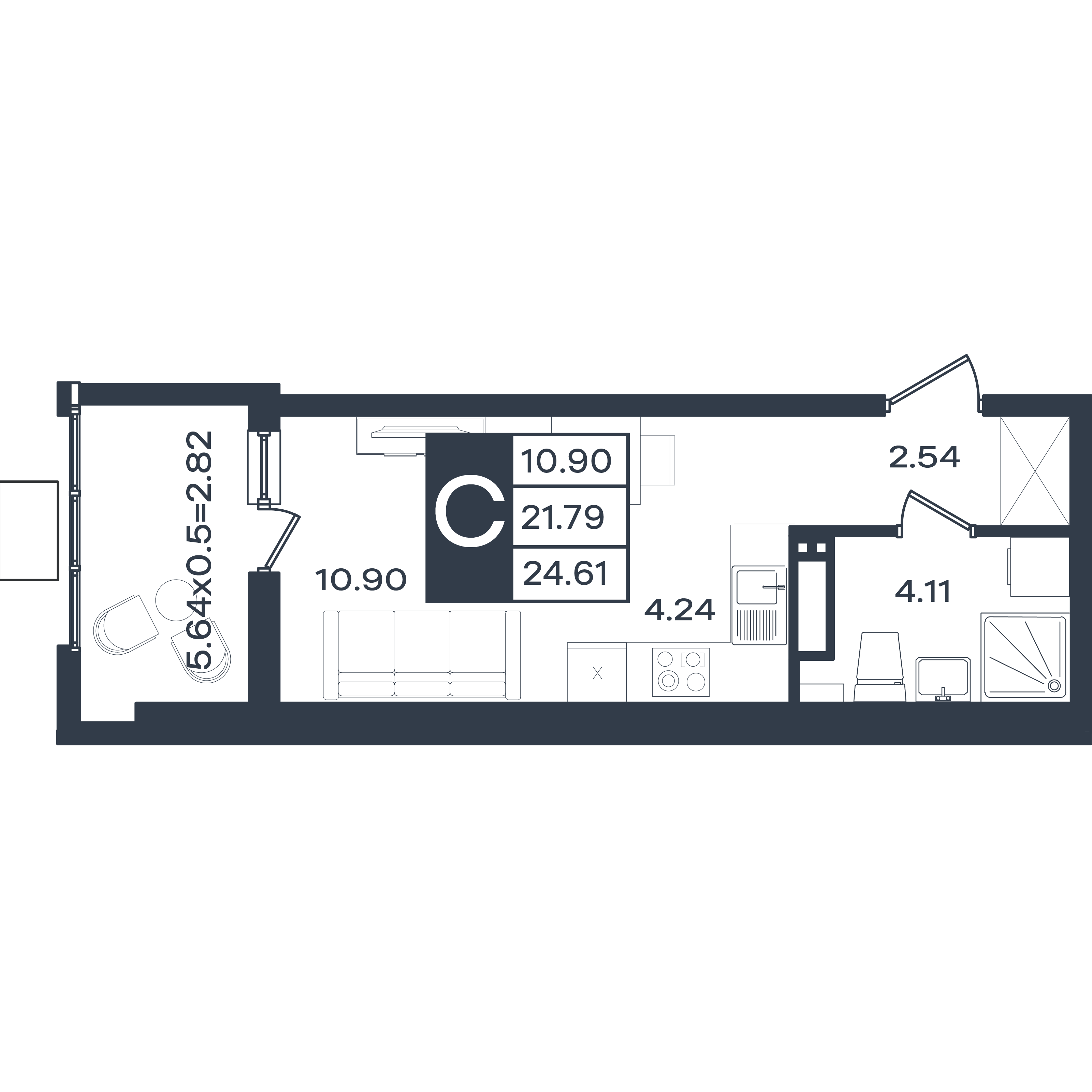 Планировка: Студия 24,6 м²