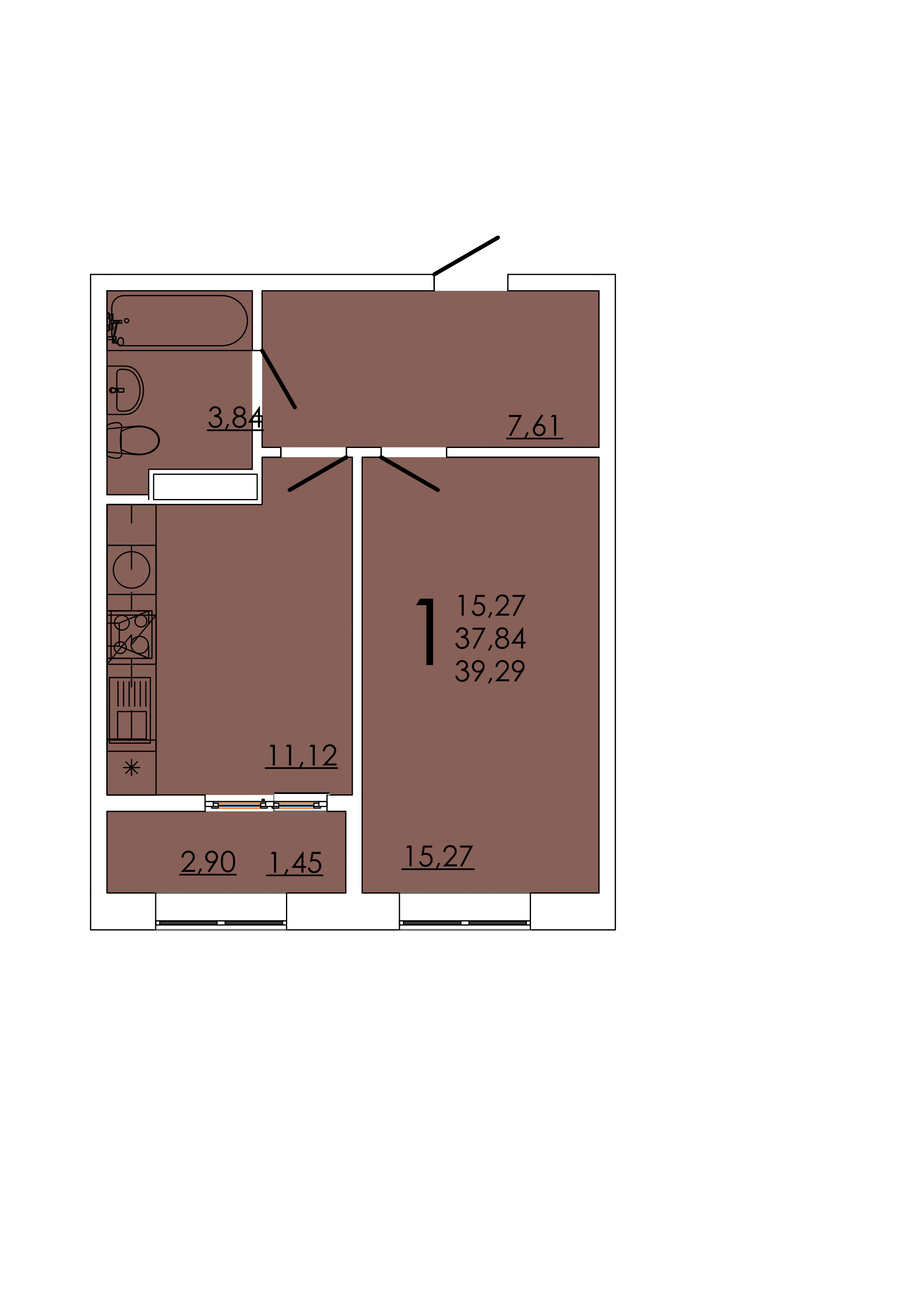 Планировка 1-комнатная 39,29 м²
