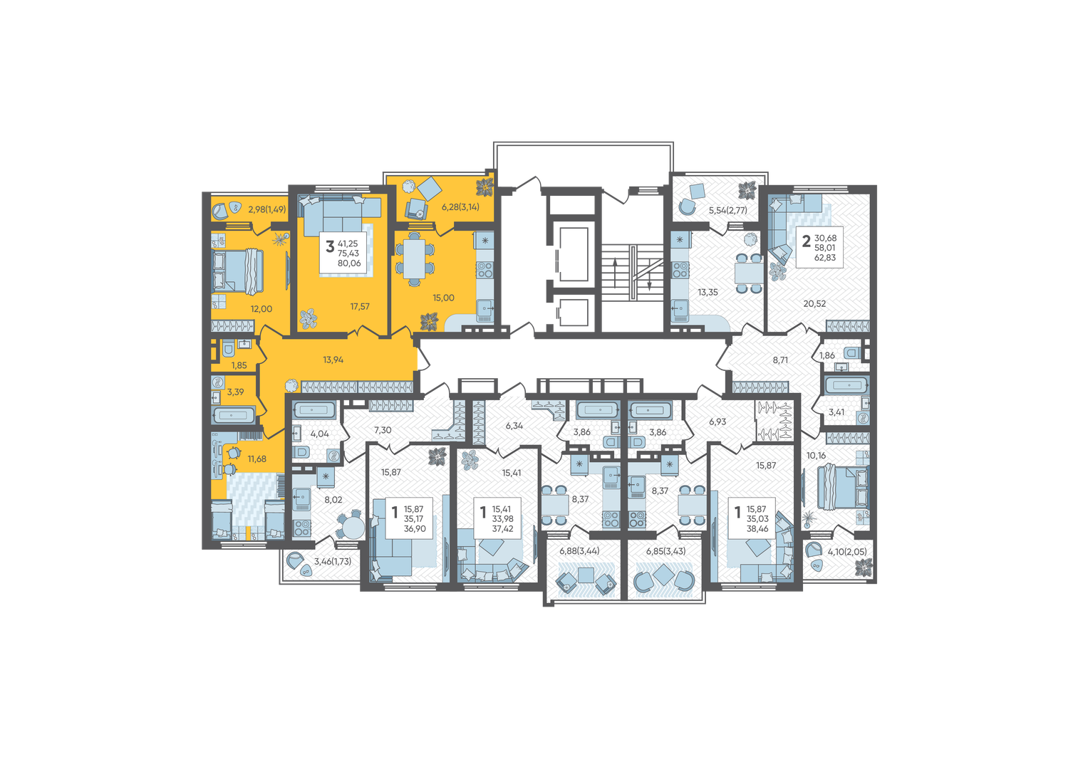 План 12 этажа, Литер 1, подъезд 2