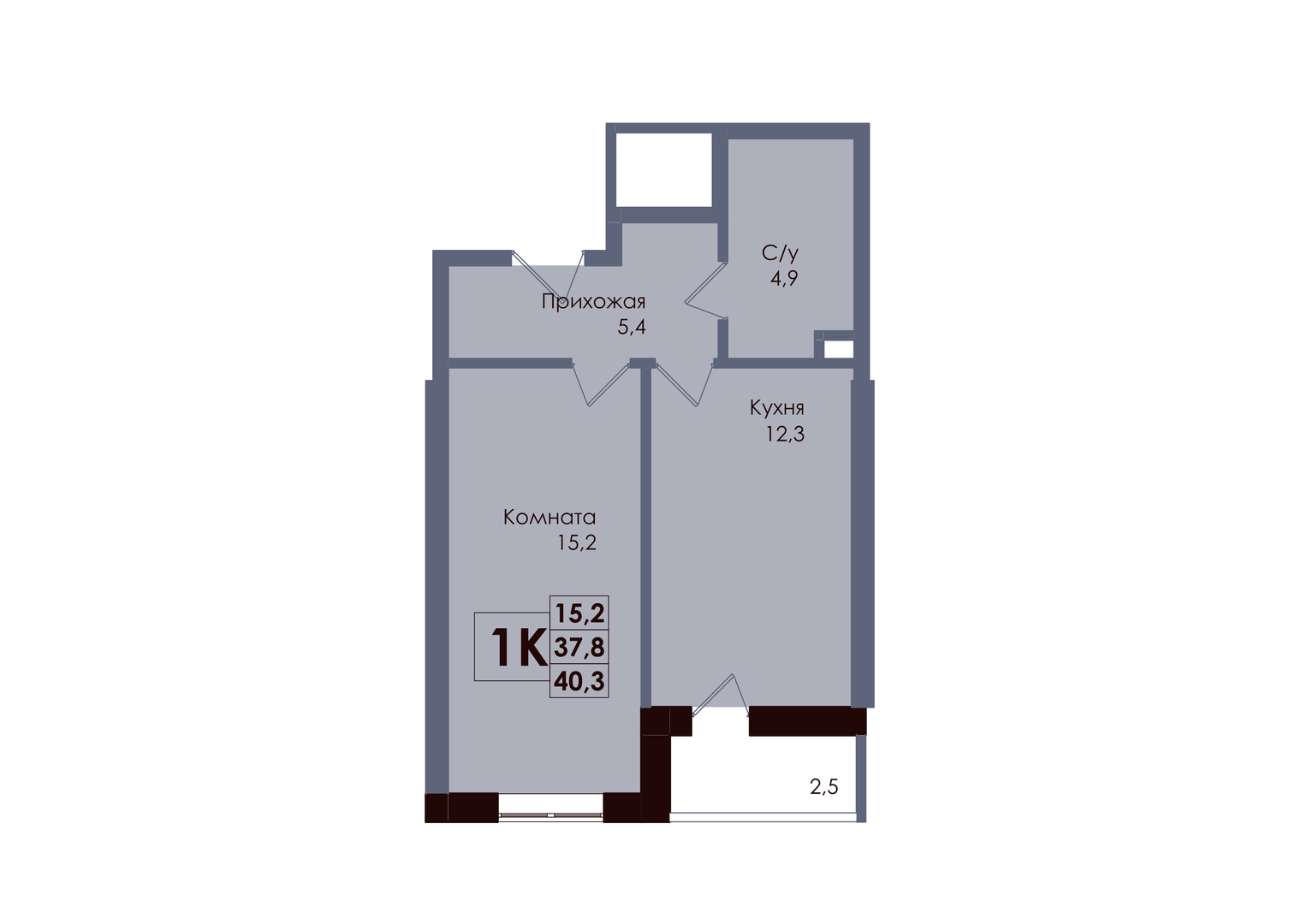 Планировка 1-комнатная 39,05 м²