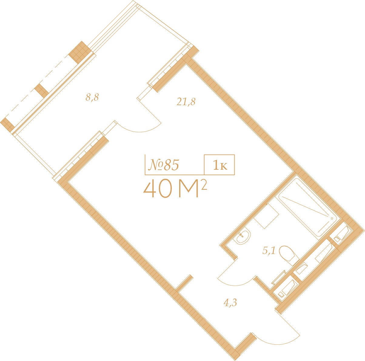 Планировка 1-комнатная 40 м²