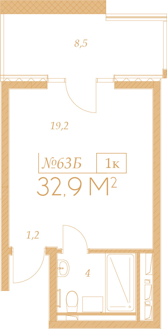 Планировка 1-комнатная 32,9 м²