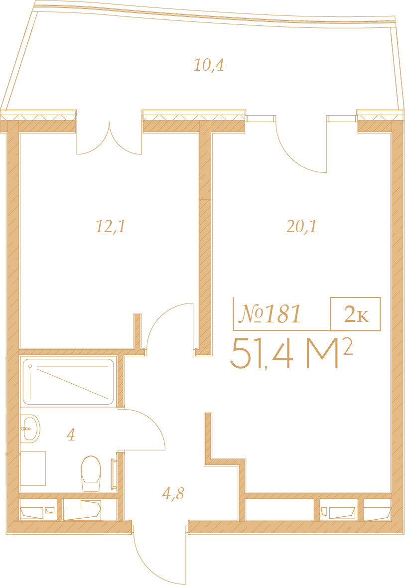 Планировка 2-комнатная 51,4 м²