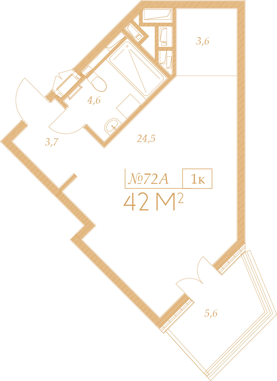 Планировка 1-комнатная 42 м²