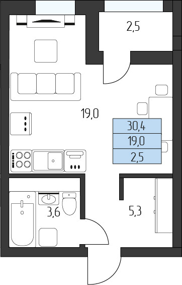 Планировка Студия 29,15 м²