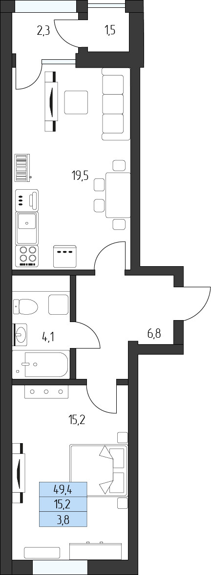 Планировка 1-комнатная 47,2 м²