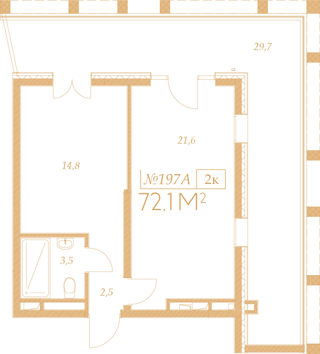 Планировка 2-комнатная 72,1 м²