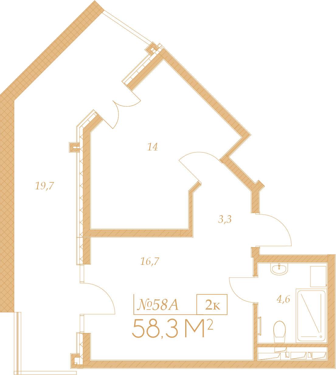 Планировка 2-комнатная 58,3 м²