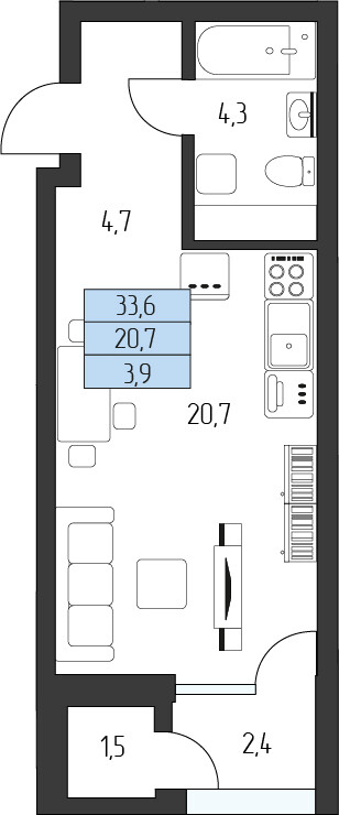 Планировка Студия 31,35 м²