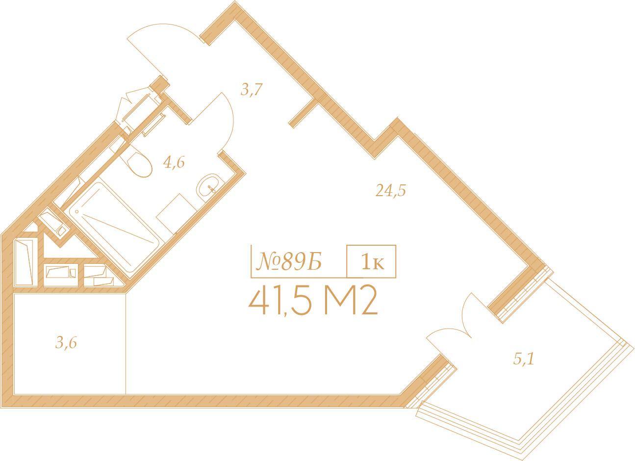 Планировка 1-комнатная 41,5 м²
