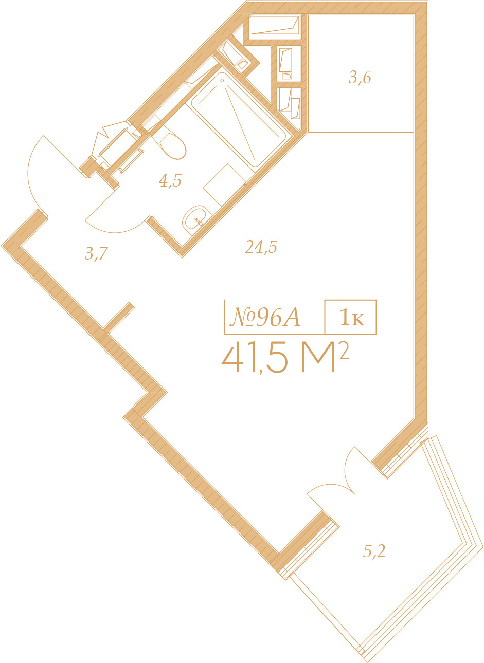 Планировка 2-комнатная 41,5 м²