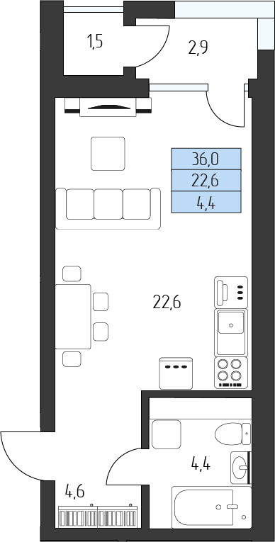 Планировка Студия 33,5 м²