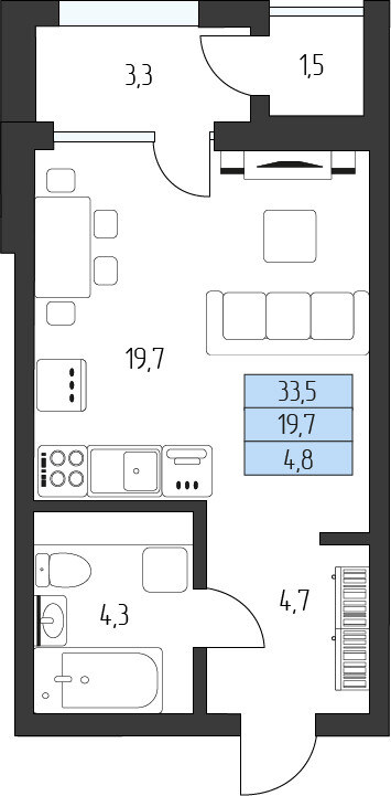 Планировка Студия 30,8 м²