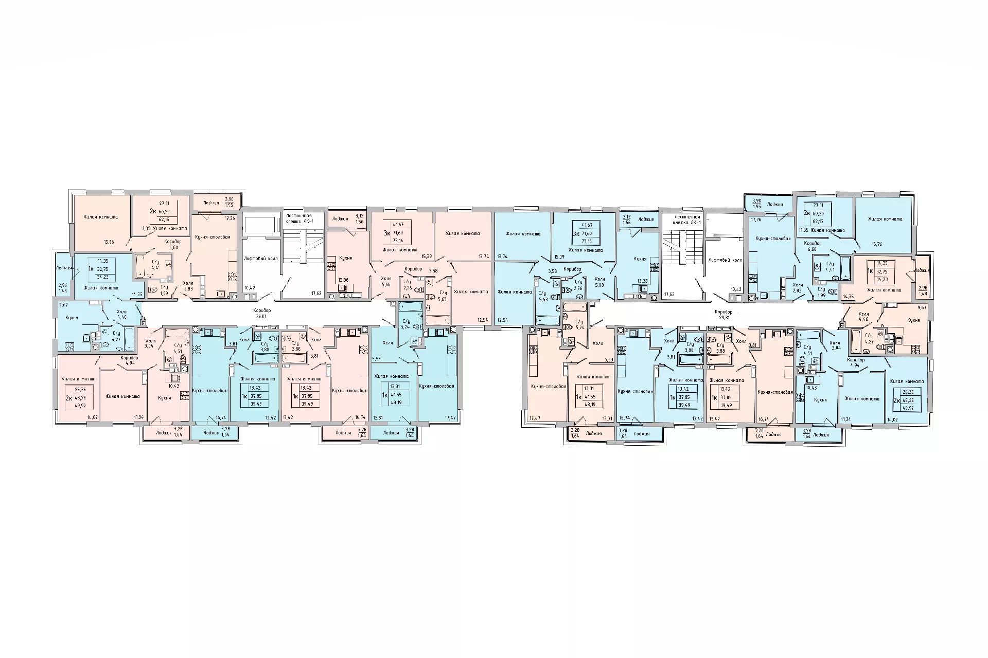 План 6 этажа, Литер 43, подъезд 1