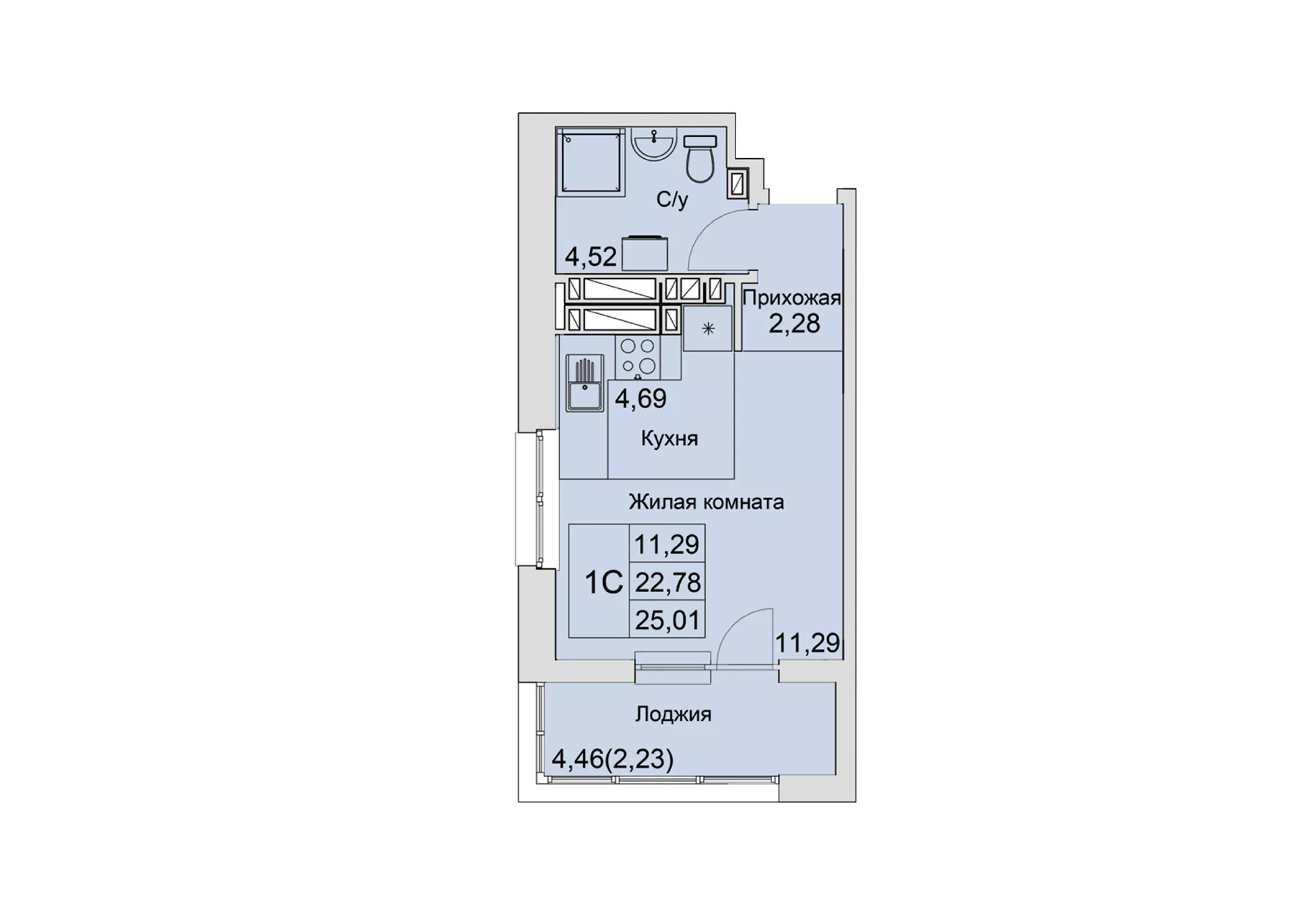 Планировка: Студия 24 м²