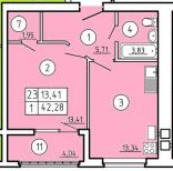 Планировка: 1-комн. квартира 42,3 м²