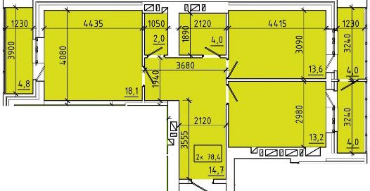 Планировка: 2-комн. квартира 78,4 м²