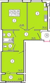 Планировка: 2-комн. квартира 73,2 м²