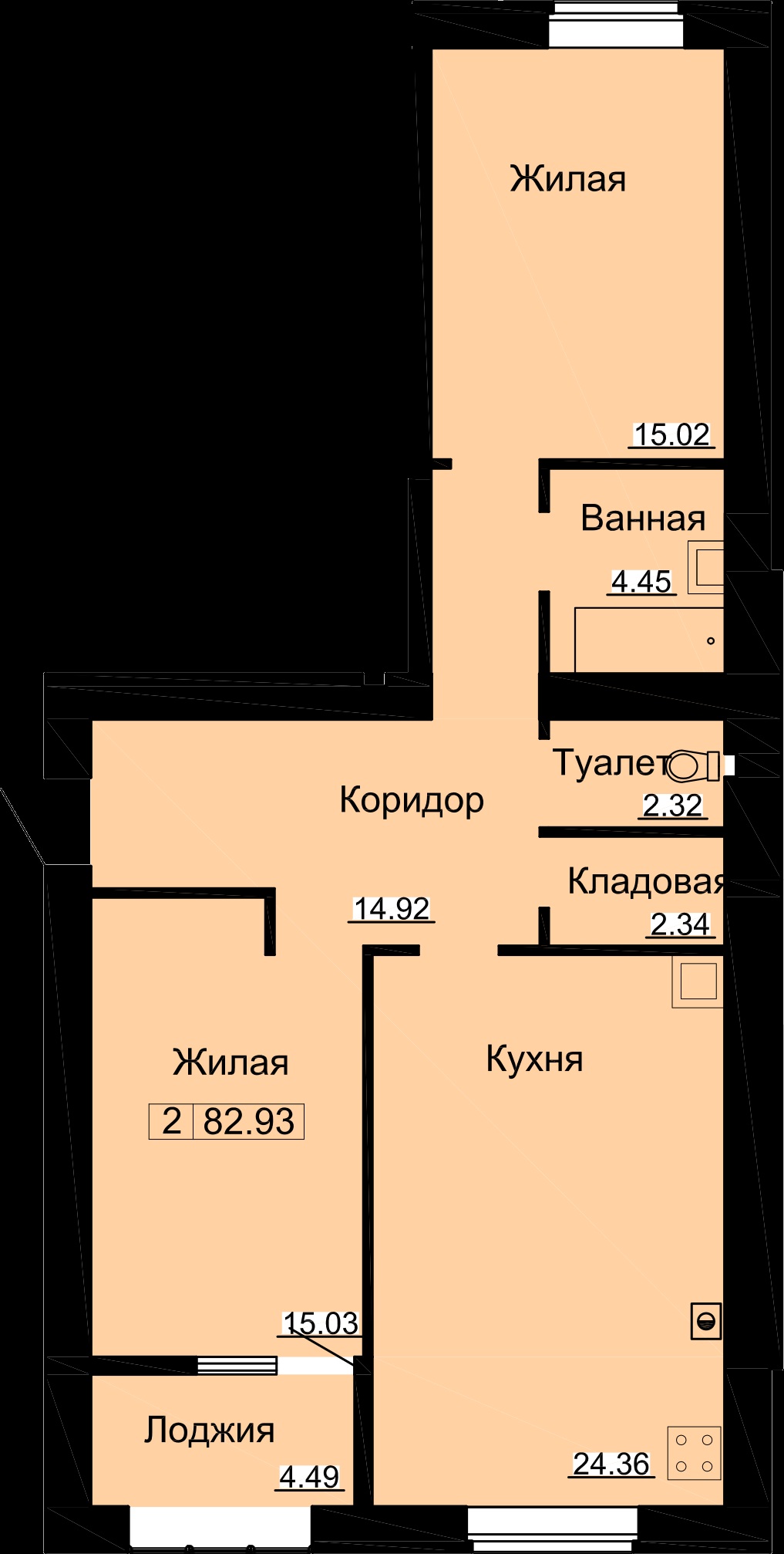 Планировка: 2-комн. квартира 84,5 м²