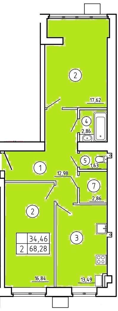 Планировка: 2-комн. квартира 68,3 м²