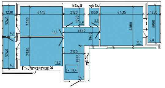 Планировка: 2-комн. квартира 78,4 м²