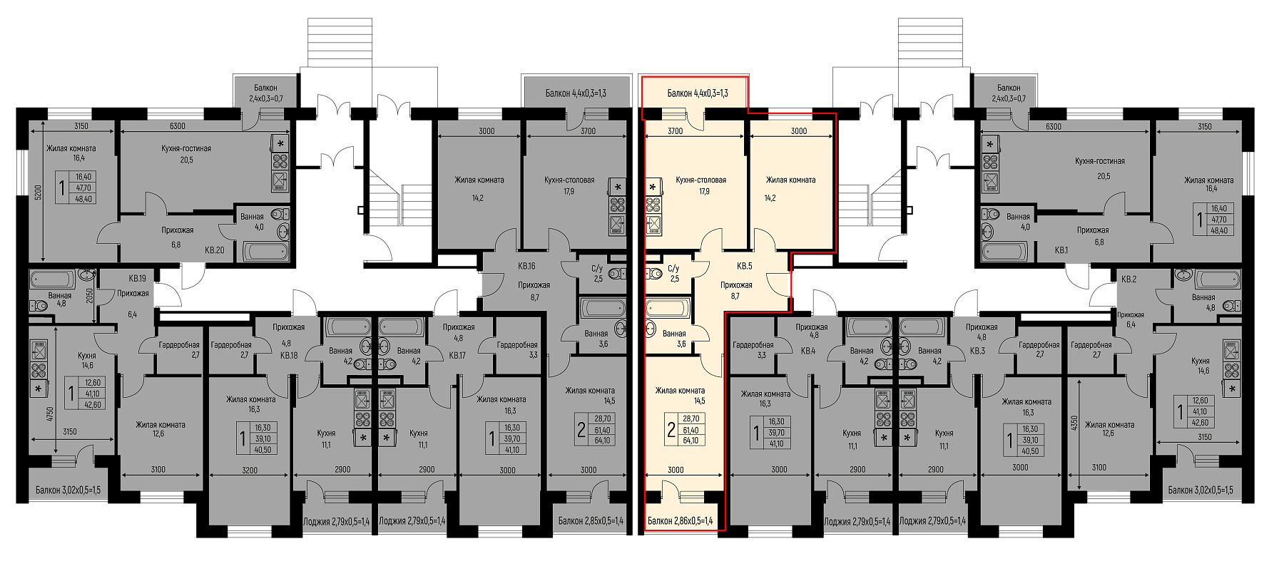 План 1 этажа, Литер 8, подъезд 1