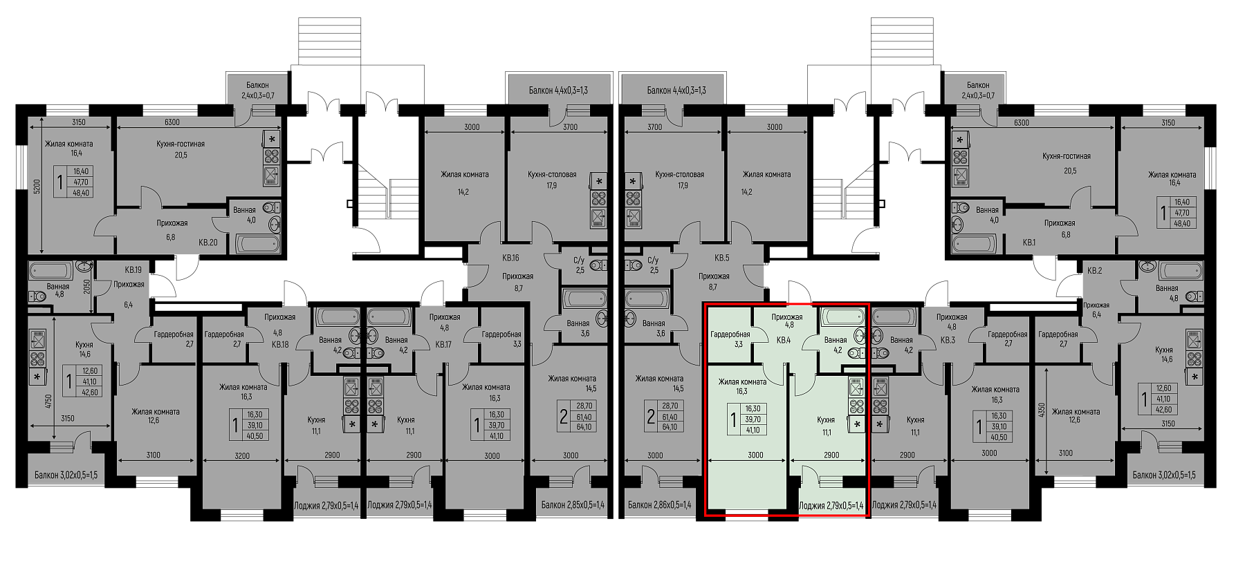 План 1 этажа, Литер 7, подъезд 1