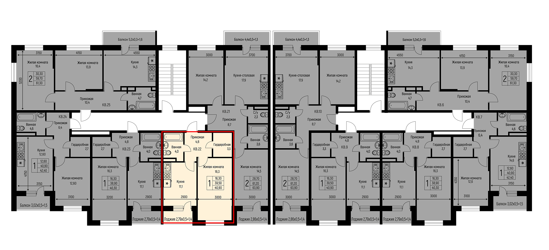 План 2 этажа, Литер 7, подъезд 2
