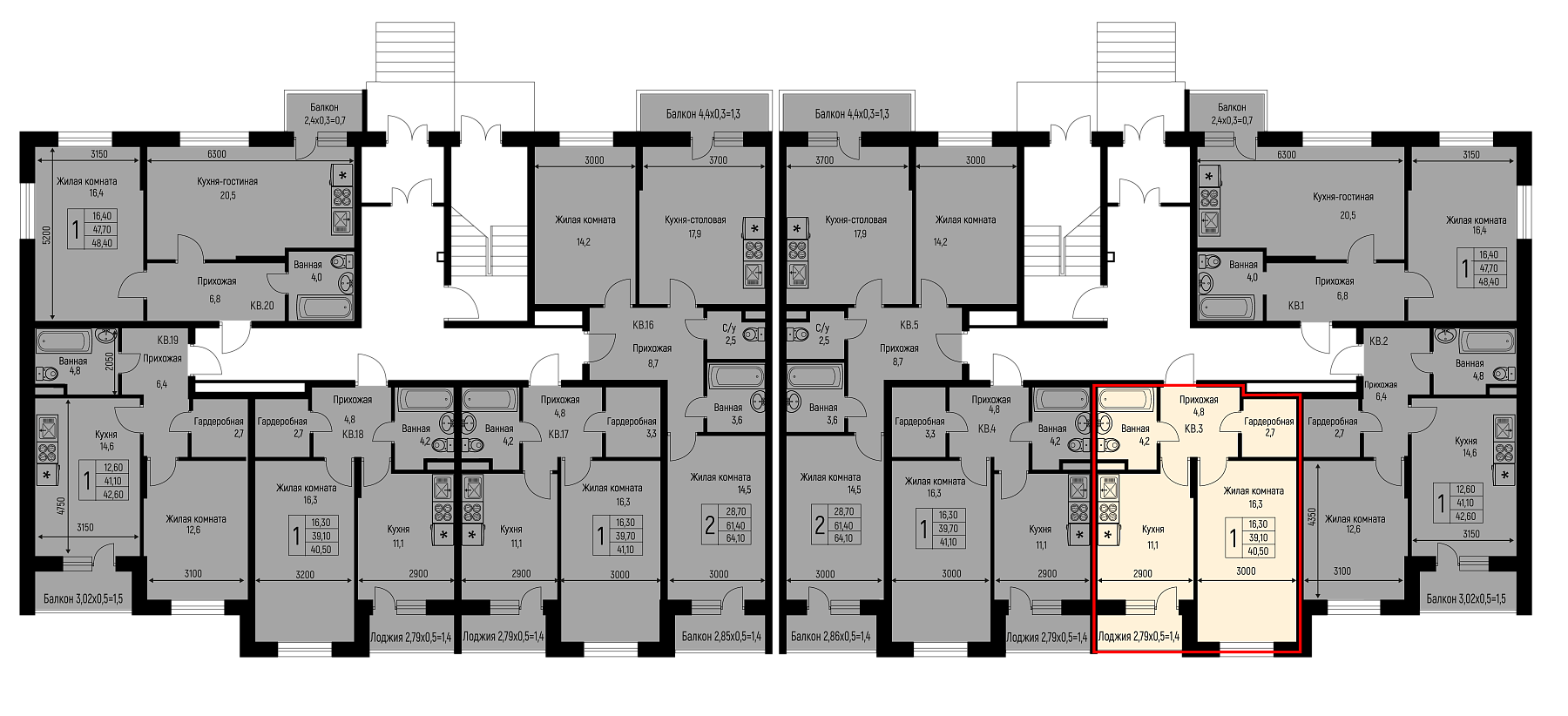 План 1 этажа, Литер 8, подъезд 1