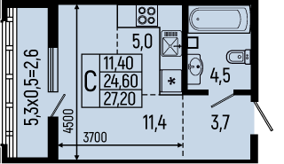 Планировка: Студия 27,2 м²