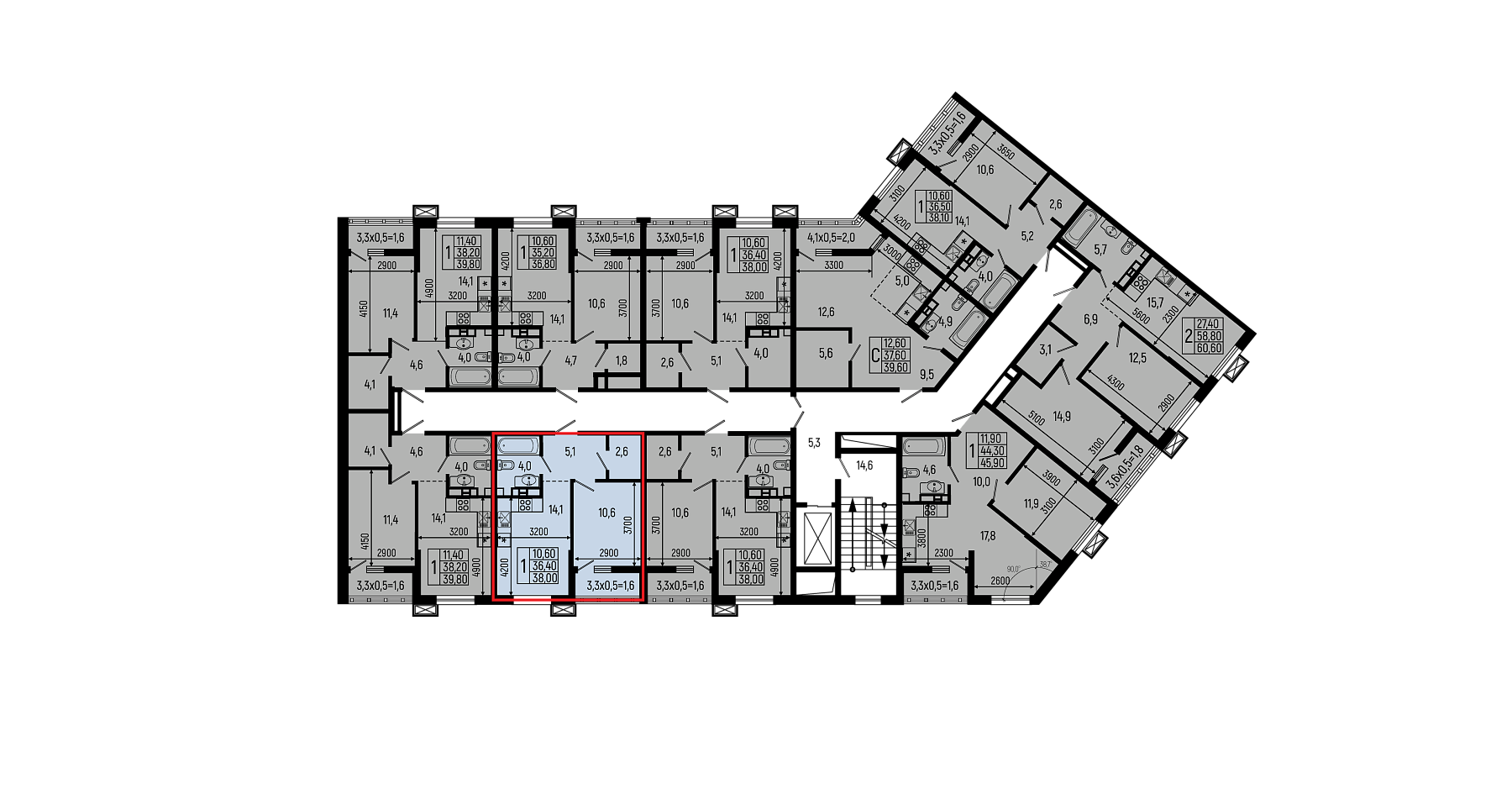 План 9 этажа, Литер 11, подъезд 4