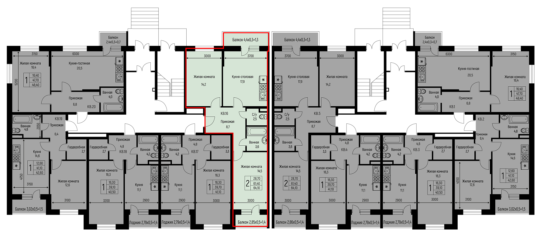 План 1 этажа, Литер 8, подъезд 2