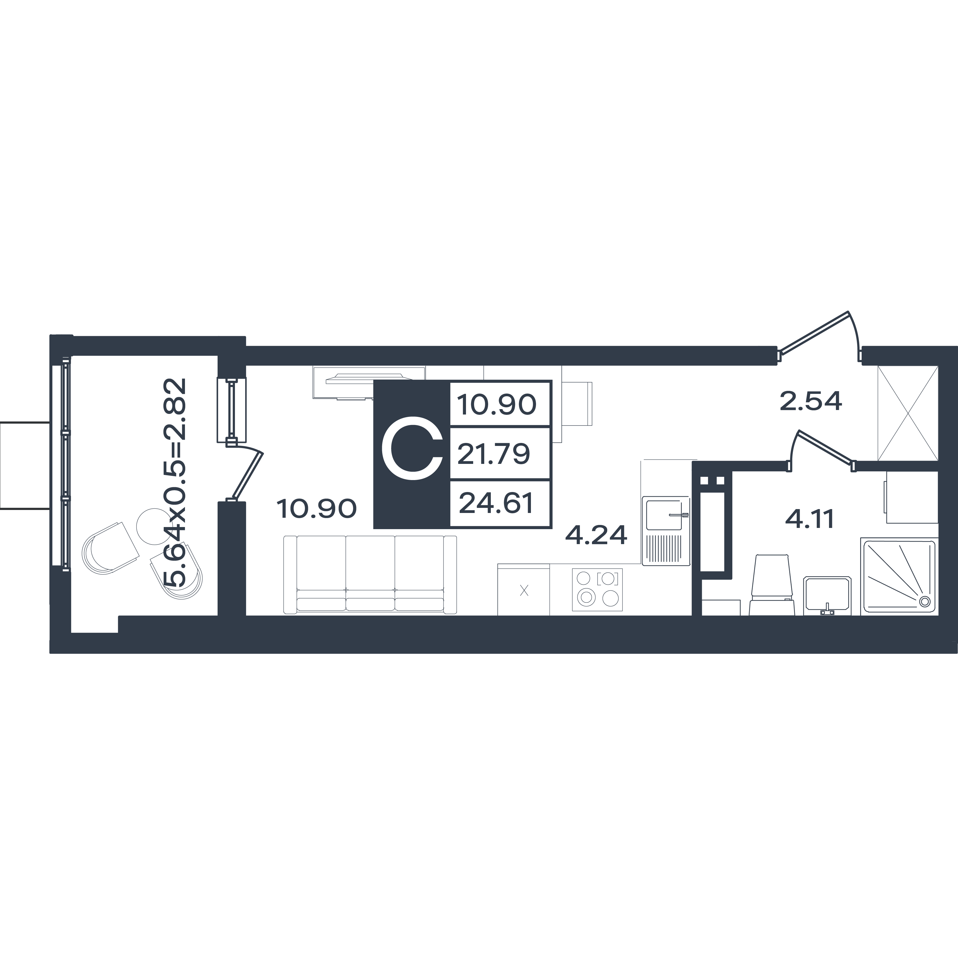 Планировка: Студия 24,6 м²