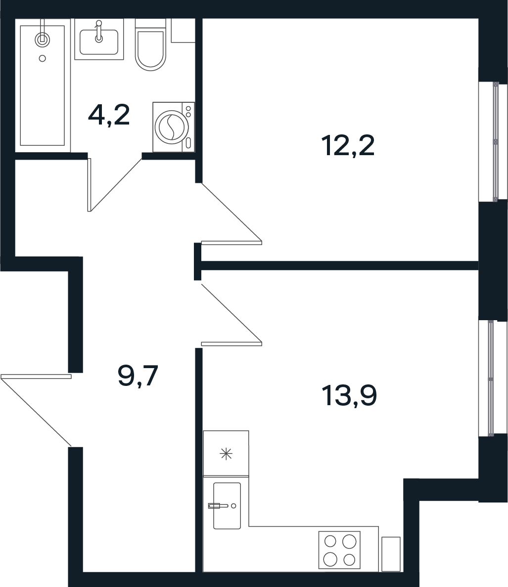 Планировка 1-комнатная 40 м²