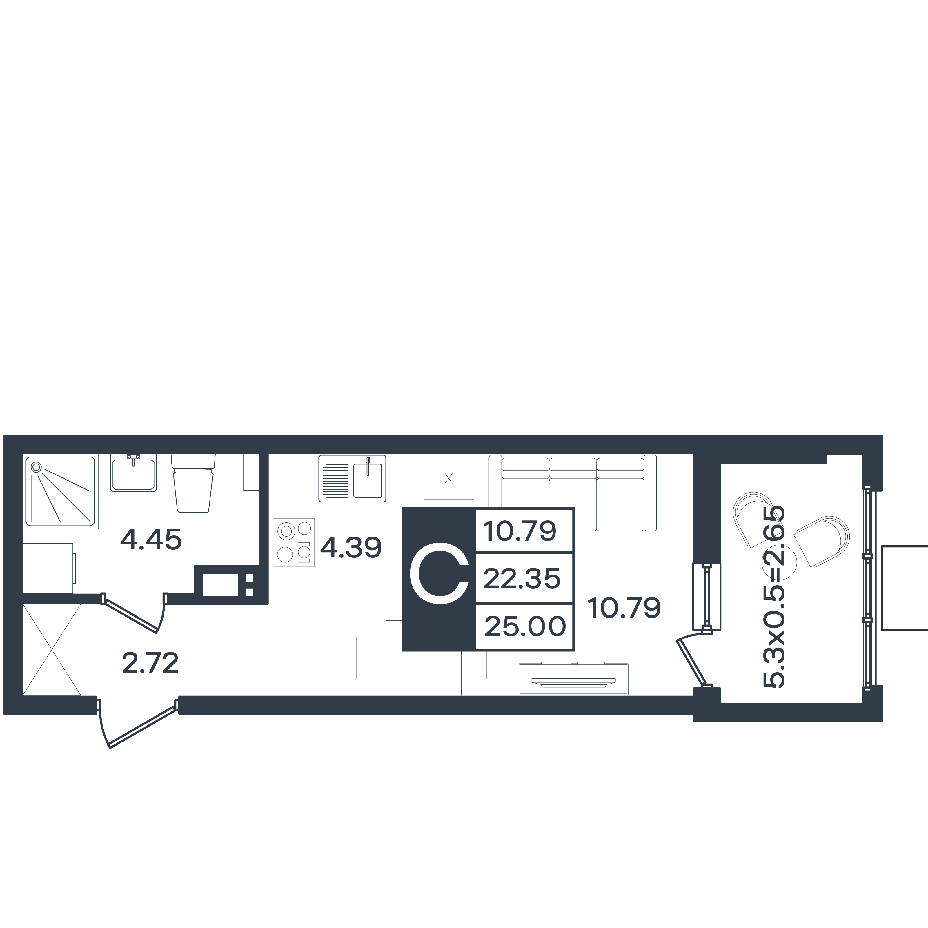 Планировка Студия 25 м²