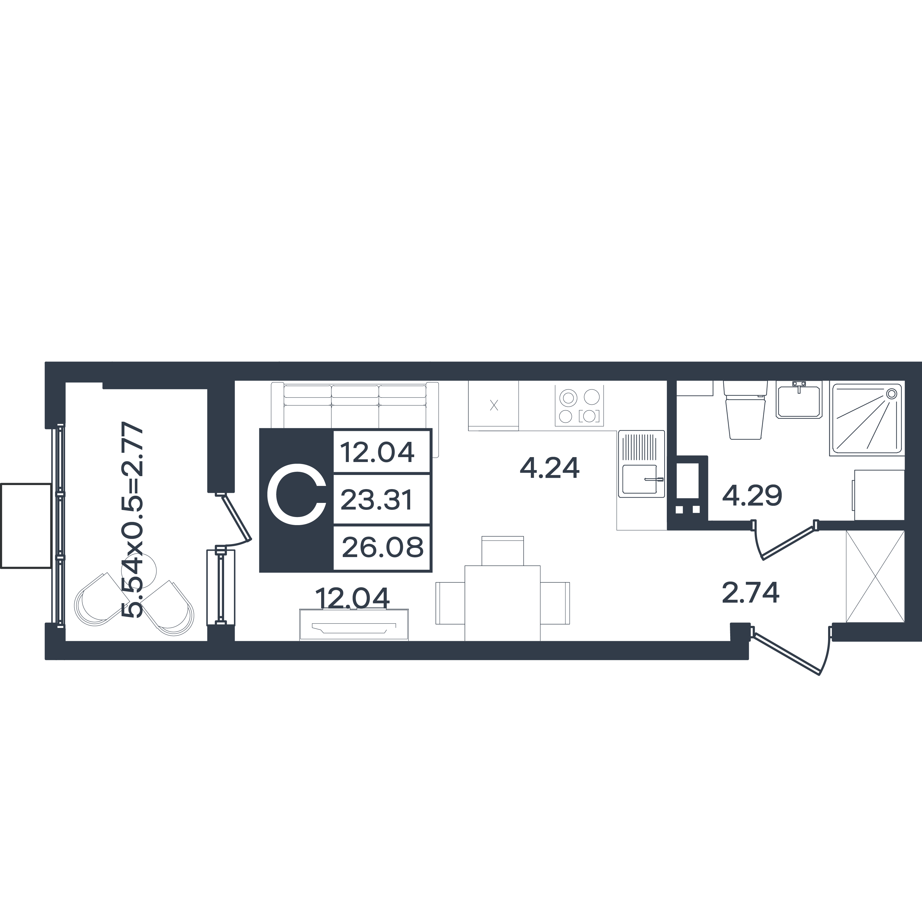 Планировка Студия 26,08 м²