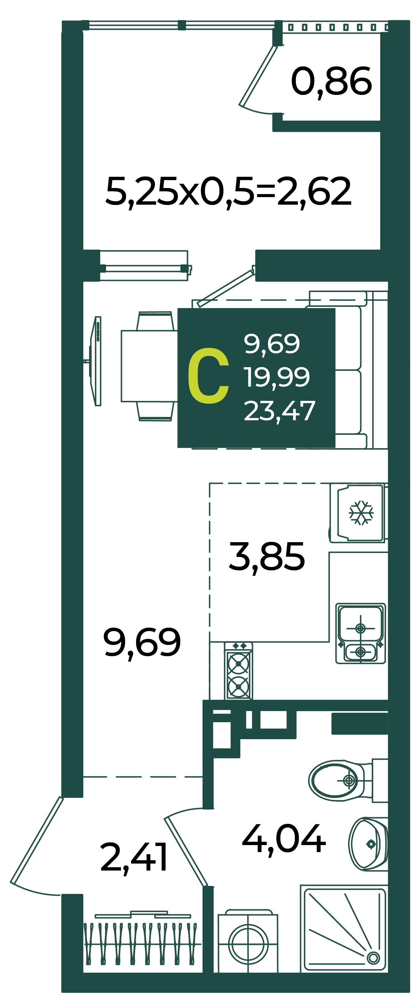 Планировка Студия 23,47 м²