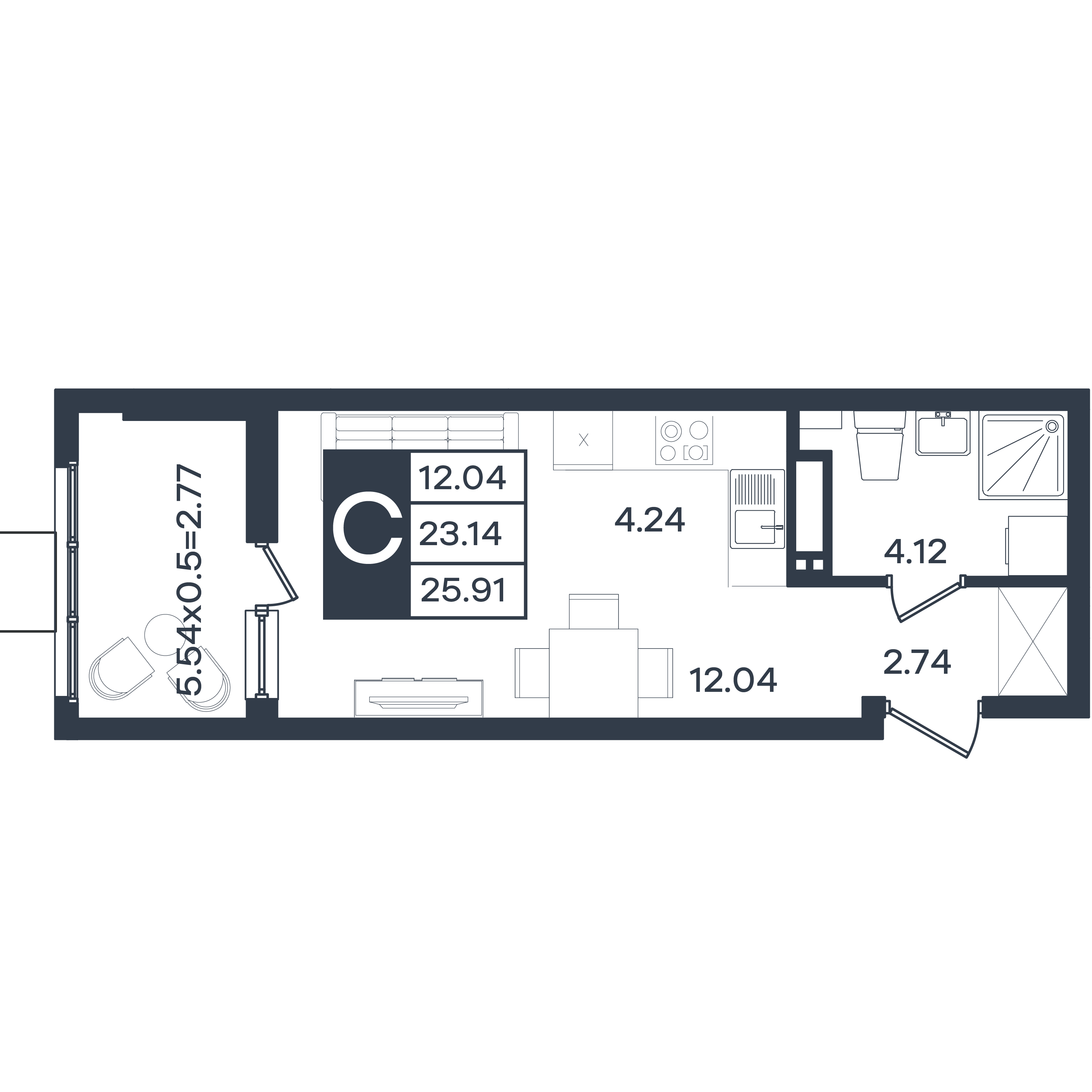 Планировка: Студия 25,9 м²