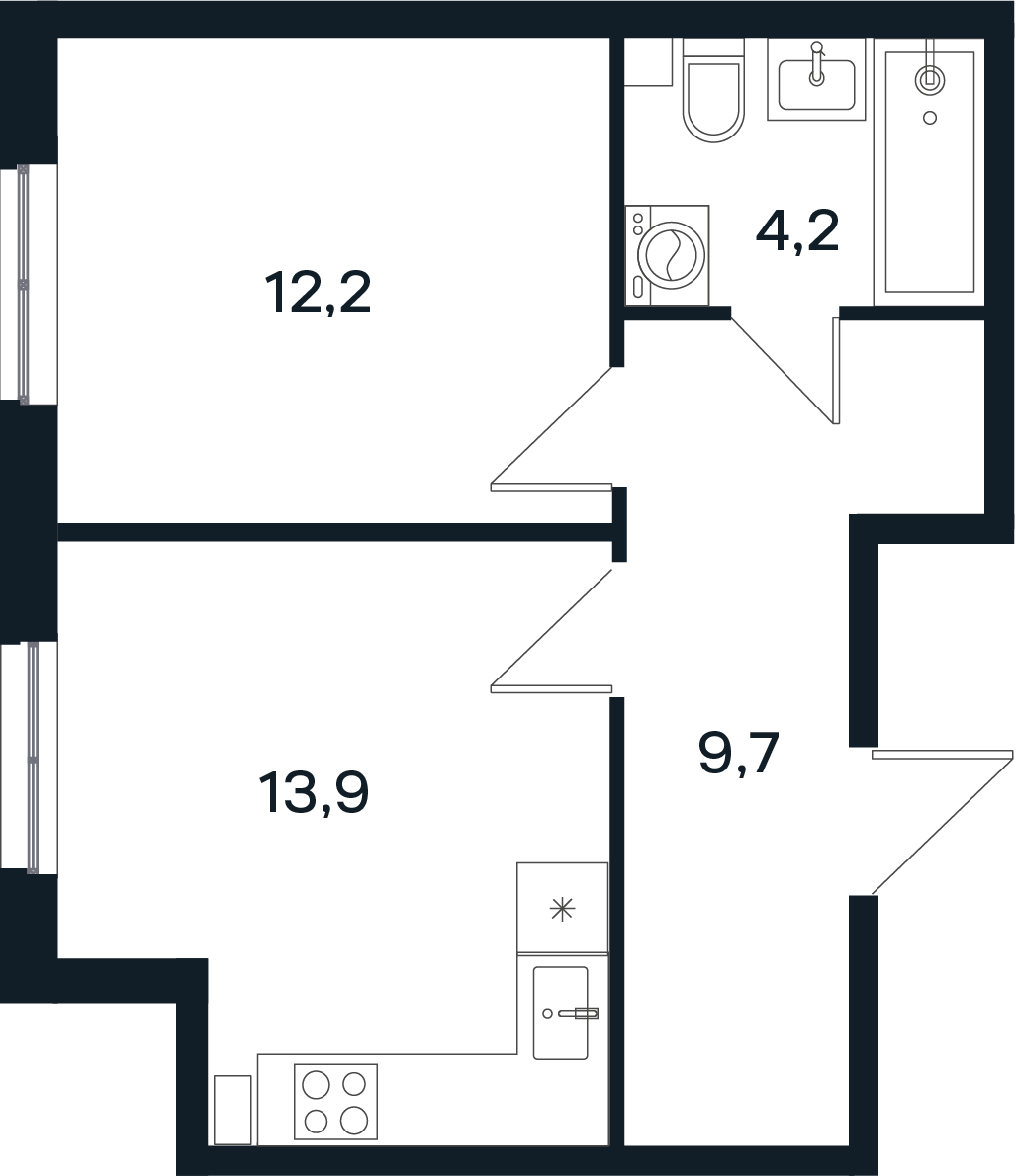 Планировка: 1-комн. квартира 40 м²