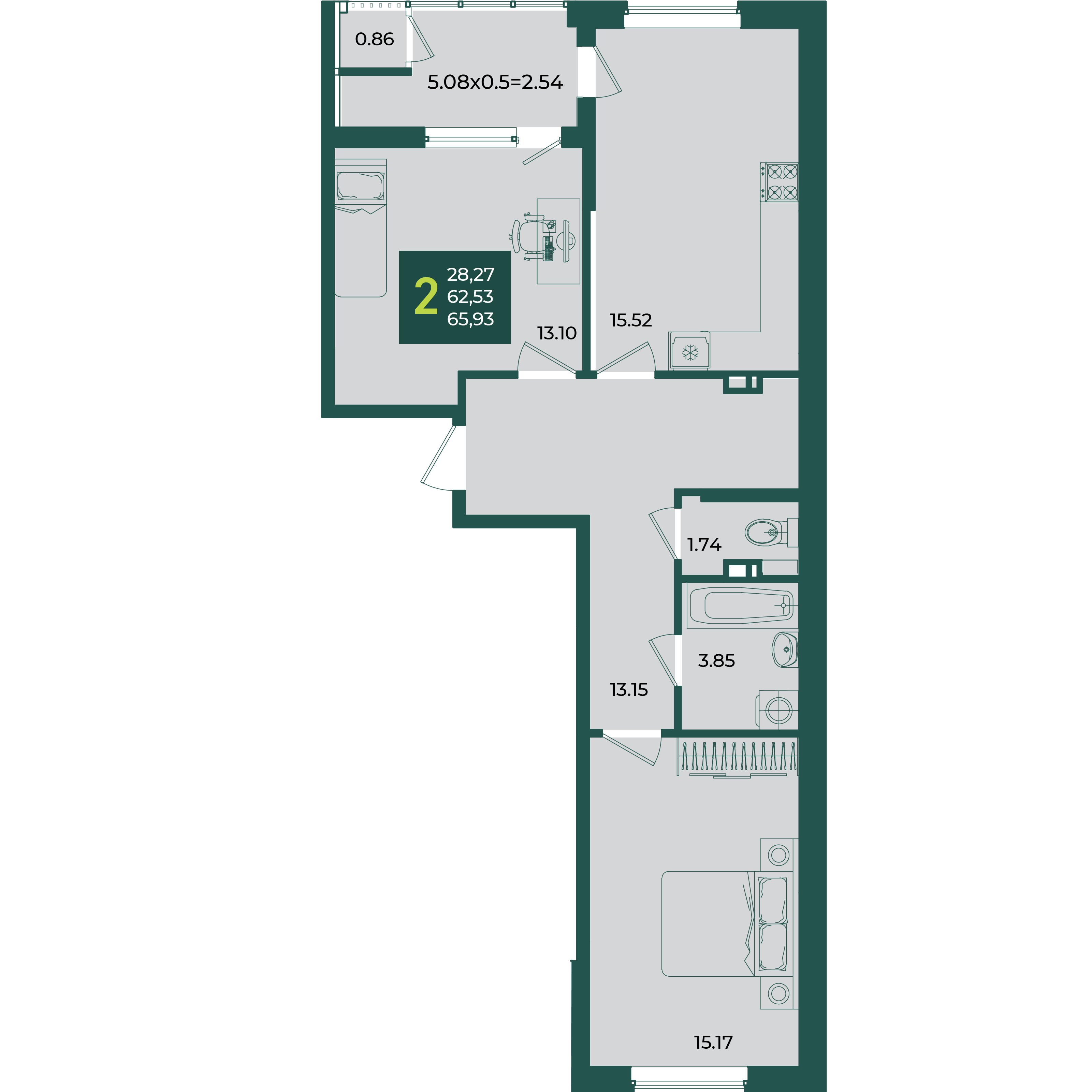 Планировка: 2-комн. квартира 65,9 м²