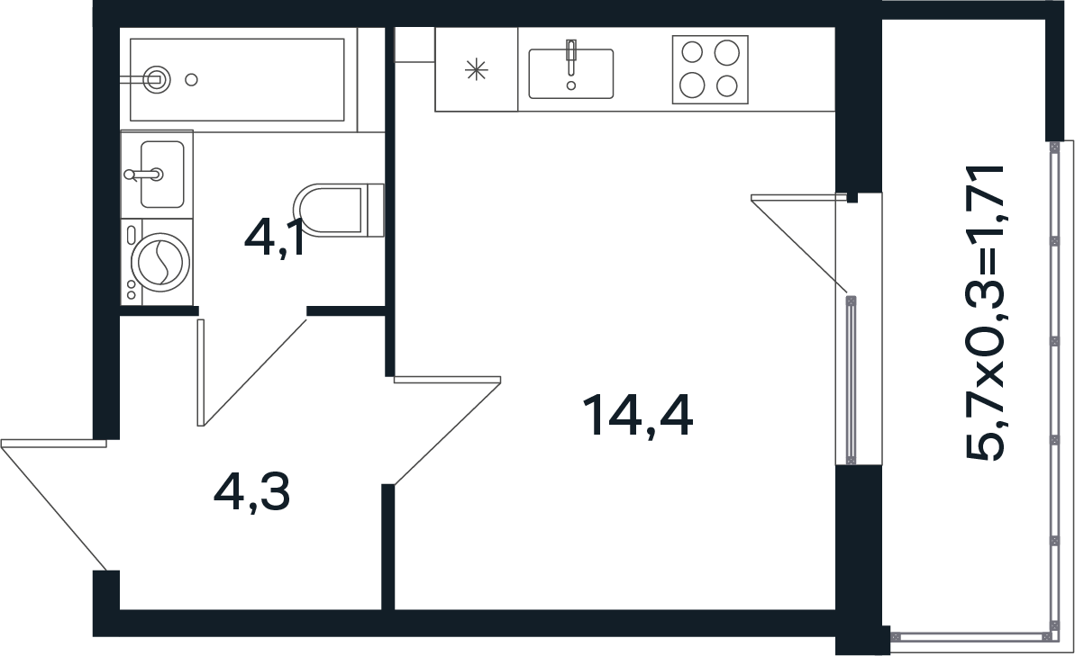 Планировка: Студия 24,5 м²
