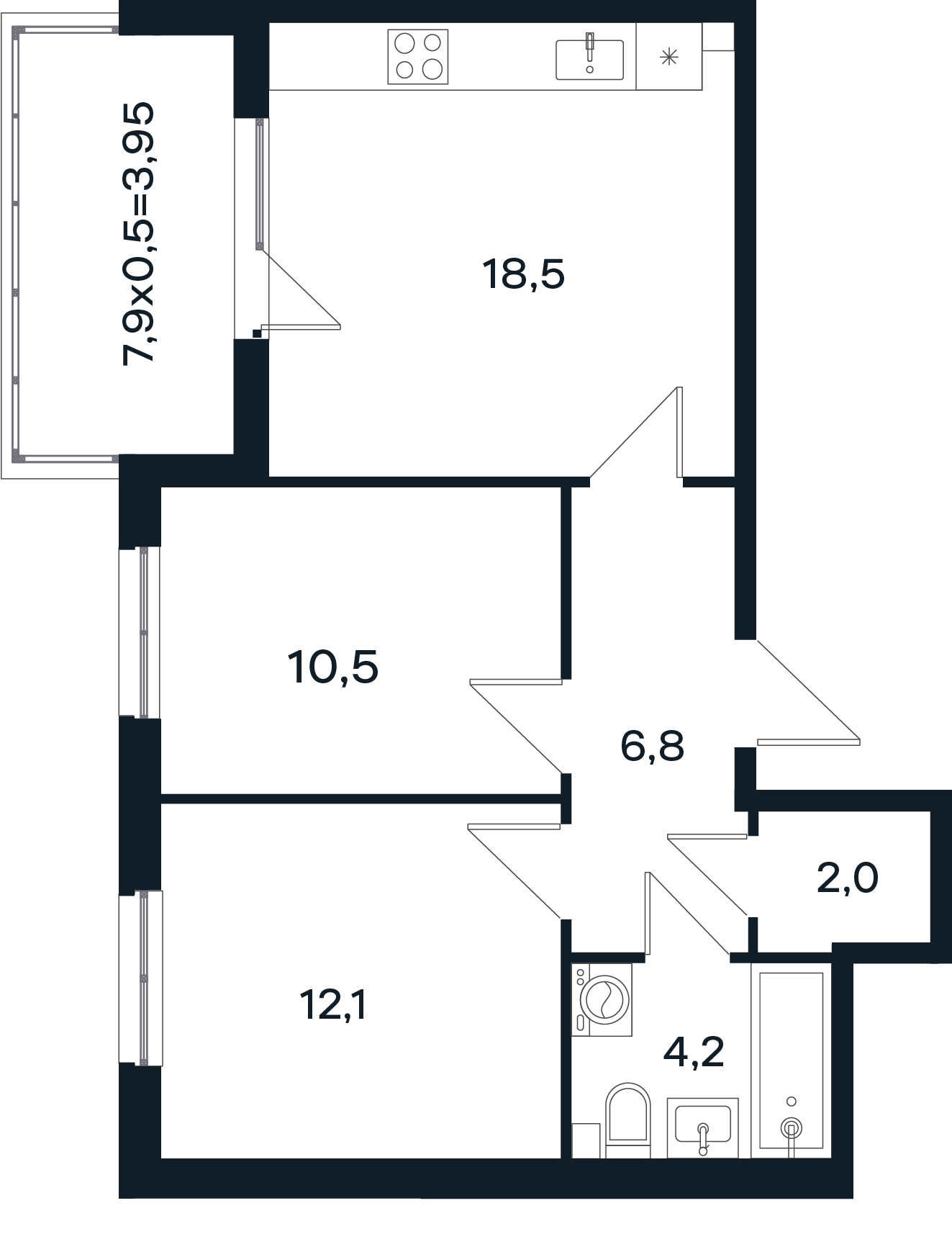 Планировка: 2-комн. квартира 58,1 м²