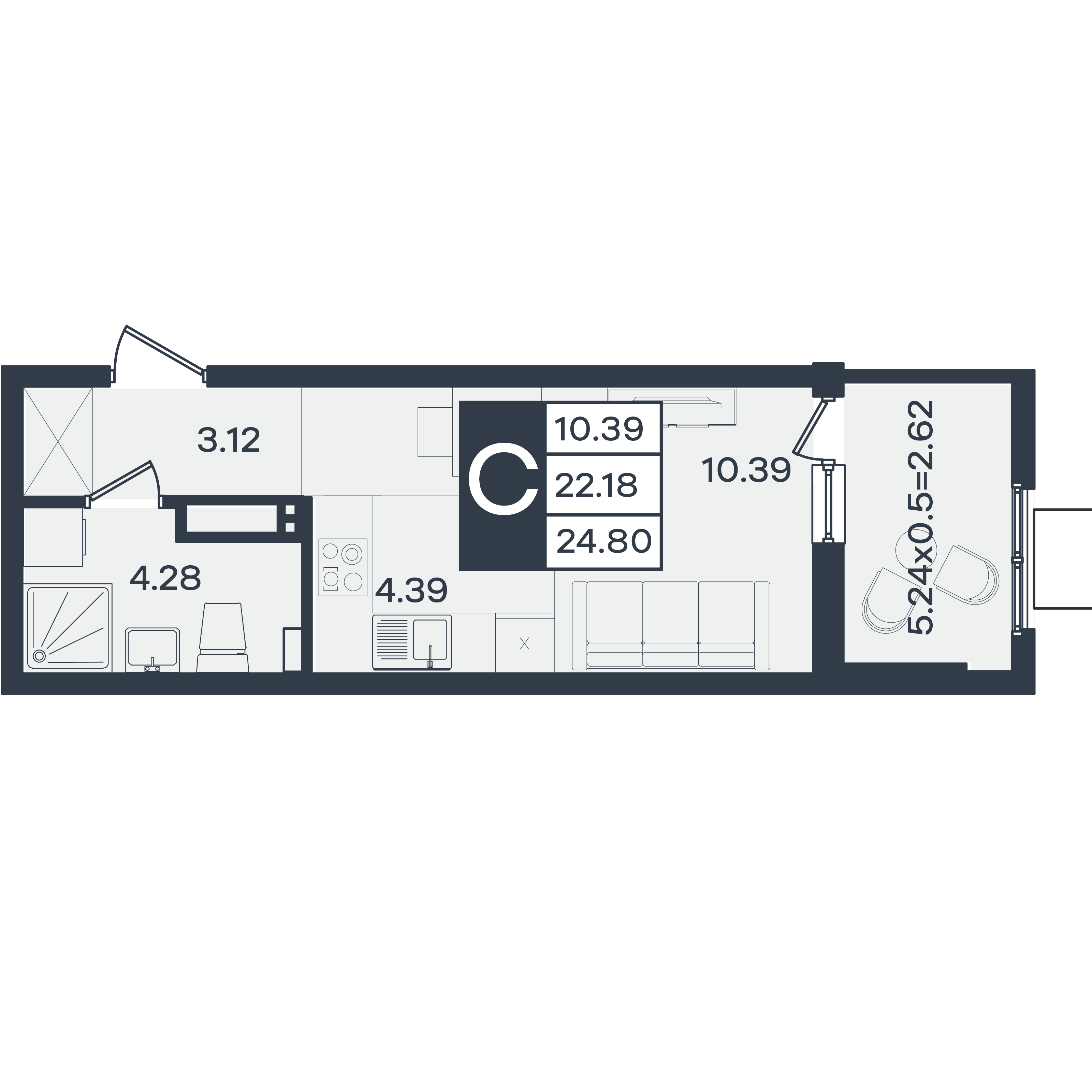Планировка: Студия 24,8 м²