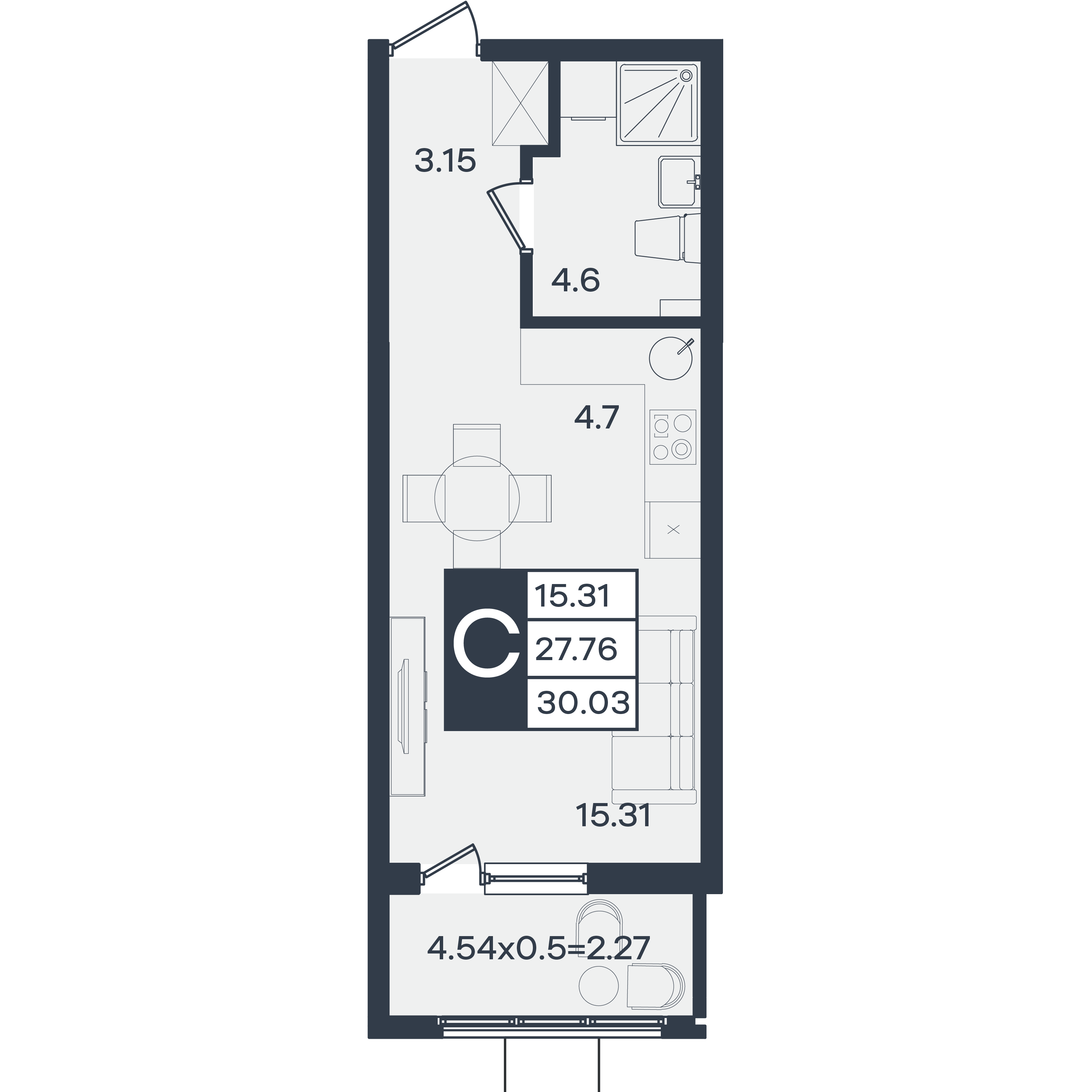 Планировка Студия 30,03 м²